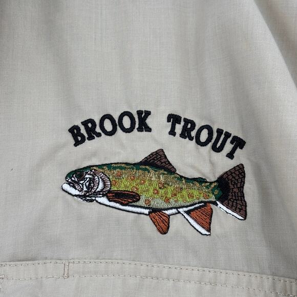 Okeefes Reef Fishing Shirt Mens Size 2XL Khaki Tan Brook Trout Button Up Vented - Picture 4 of 10